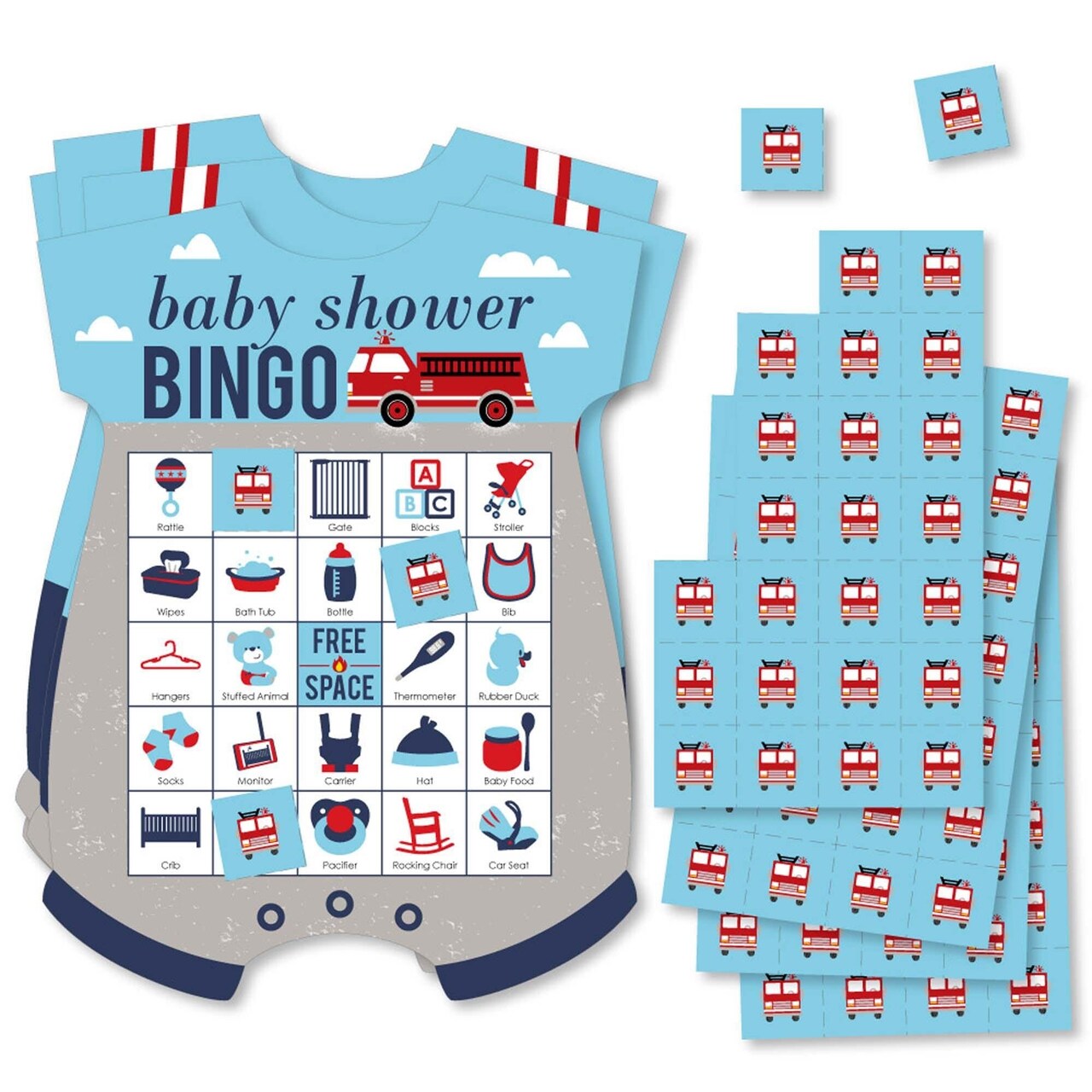 Big Dot of Happiness Fired Up Fire Truck - Picture Bingo Cards and Markers - Firetruck Baby Shower Shaped Bingo Game - Set of 18